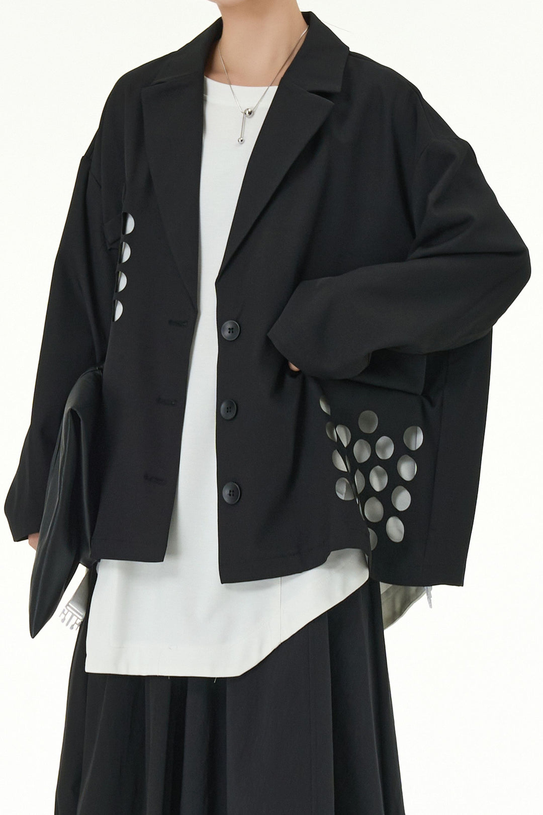 Black Blazer With Circle Cut Work