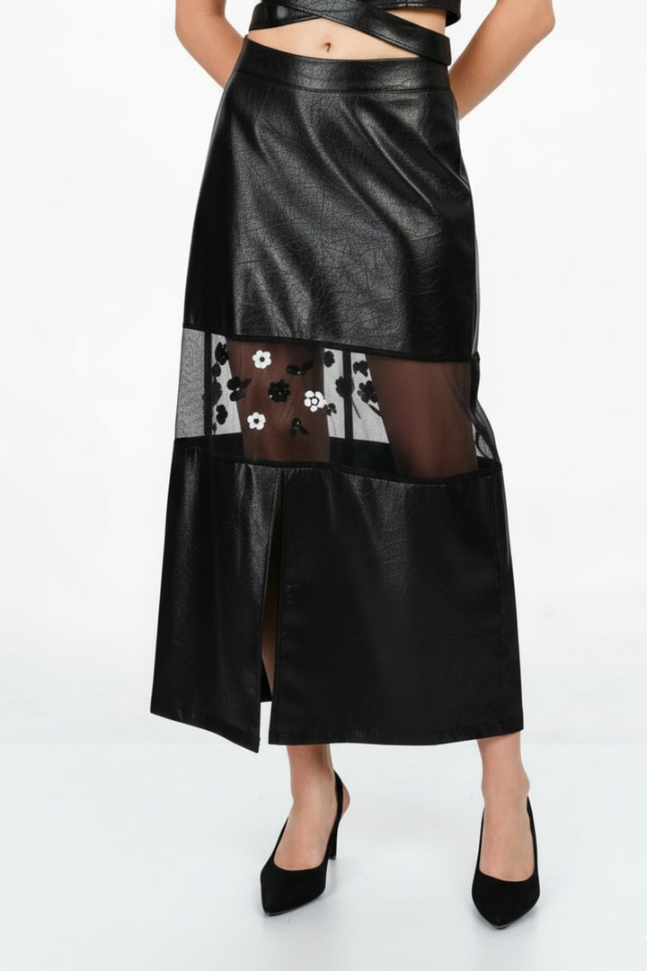 Wednesday Black Leather Skirt Co-ord Set