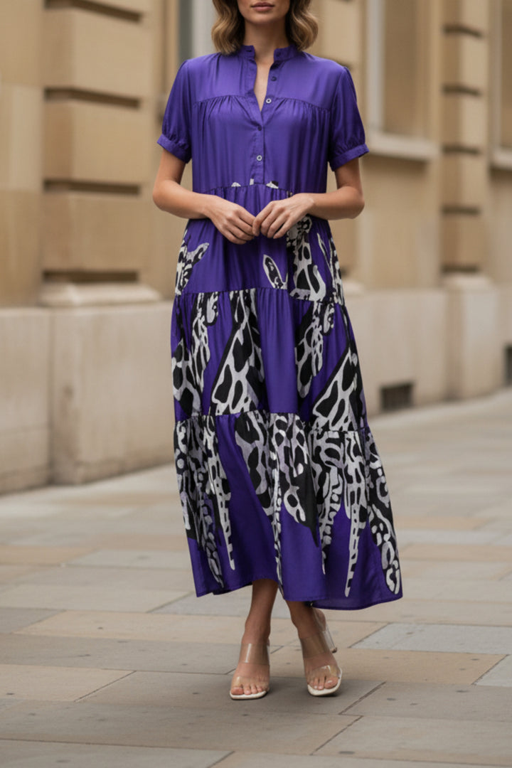 Purple Printed Tiered Dress