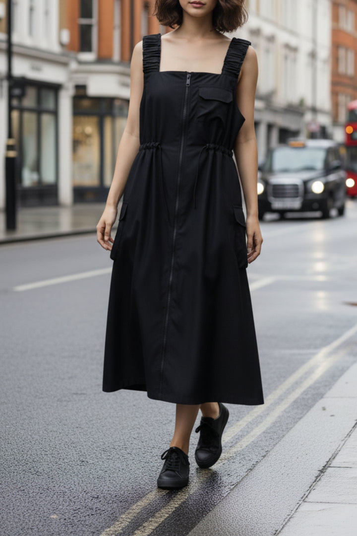 Sunset Black Zippered Dress