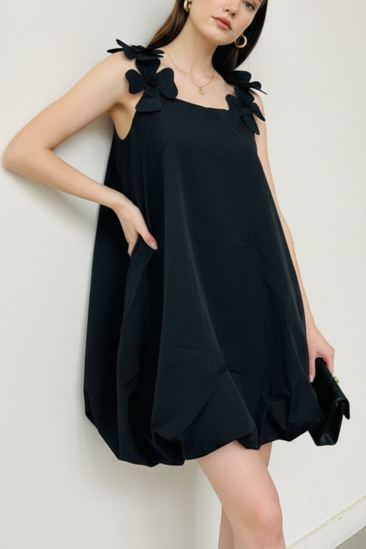 Black Floral Bubble-Hem Dress