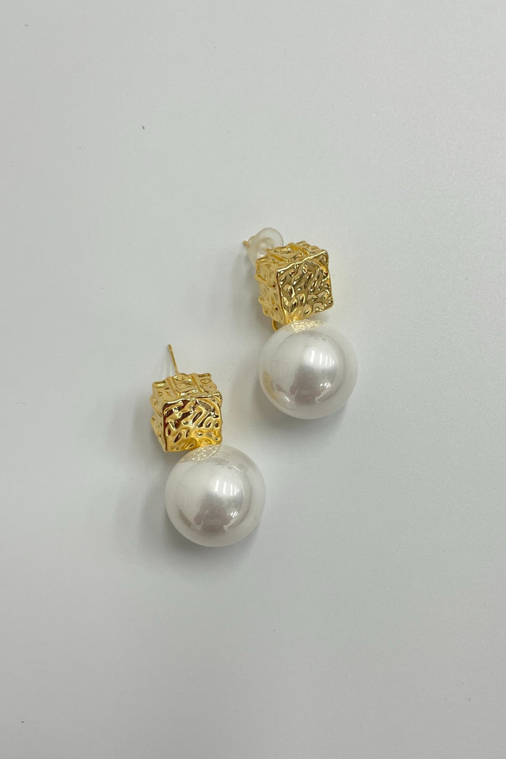 Golden Glow White Pearl Earrings