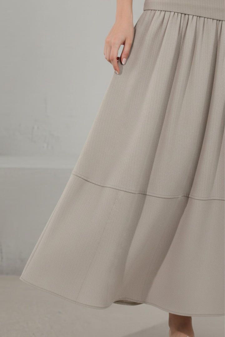 Beige Bandeau Linen Top & Skirt Set