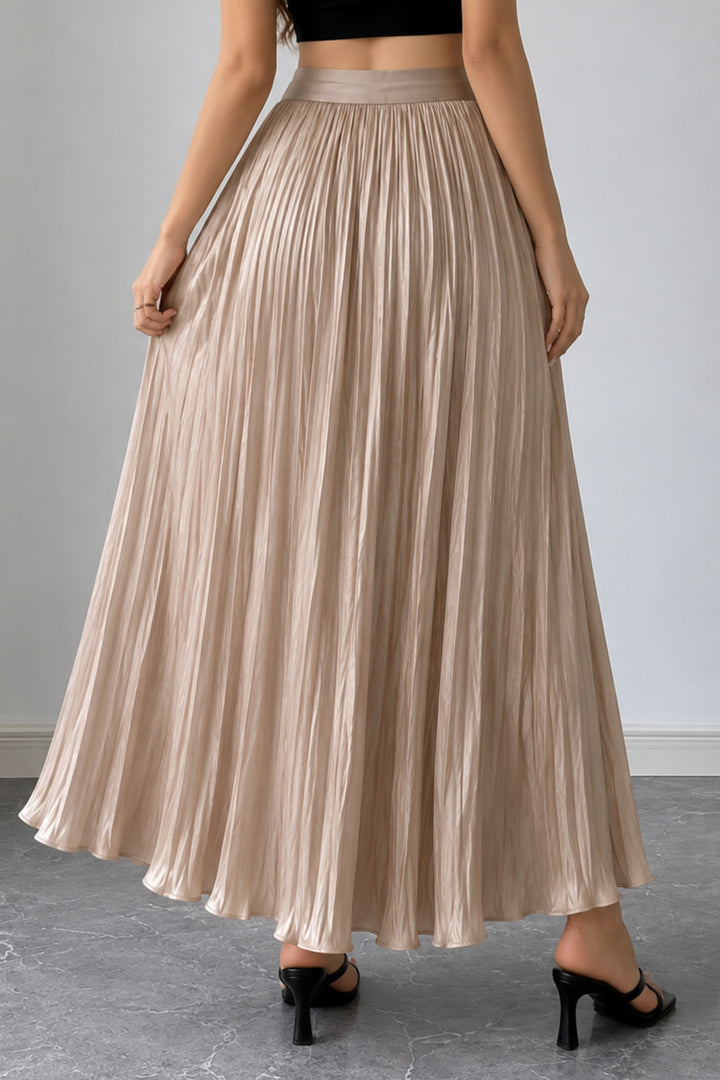 Champagne Satin Pleated Skirt