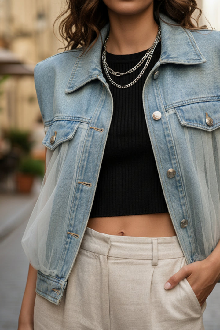 Denim Jacket with Layered Net