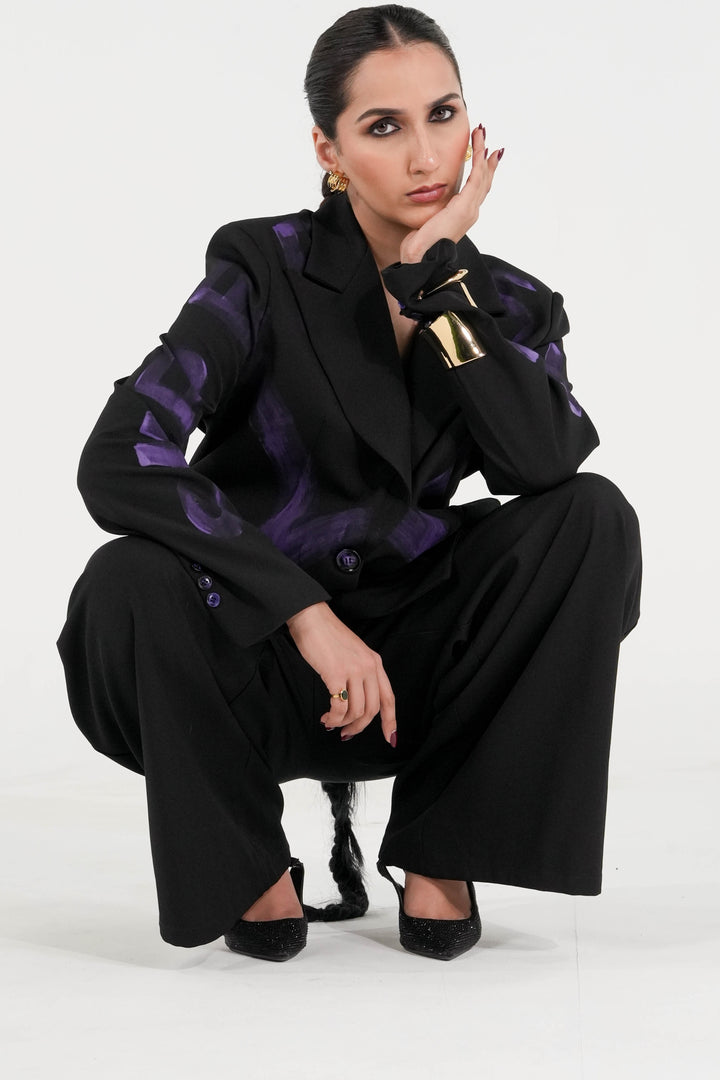Violet Strokes Black Blazer