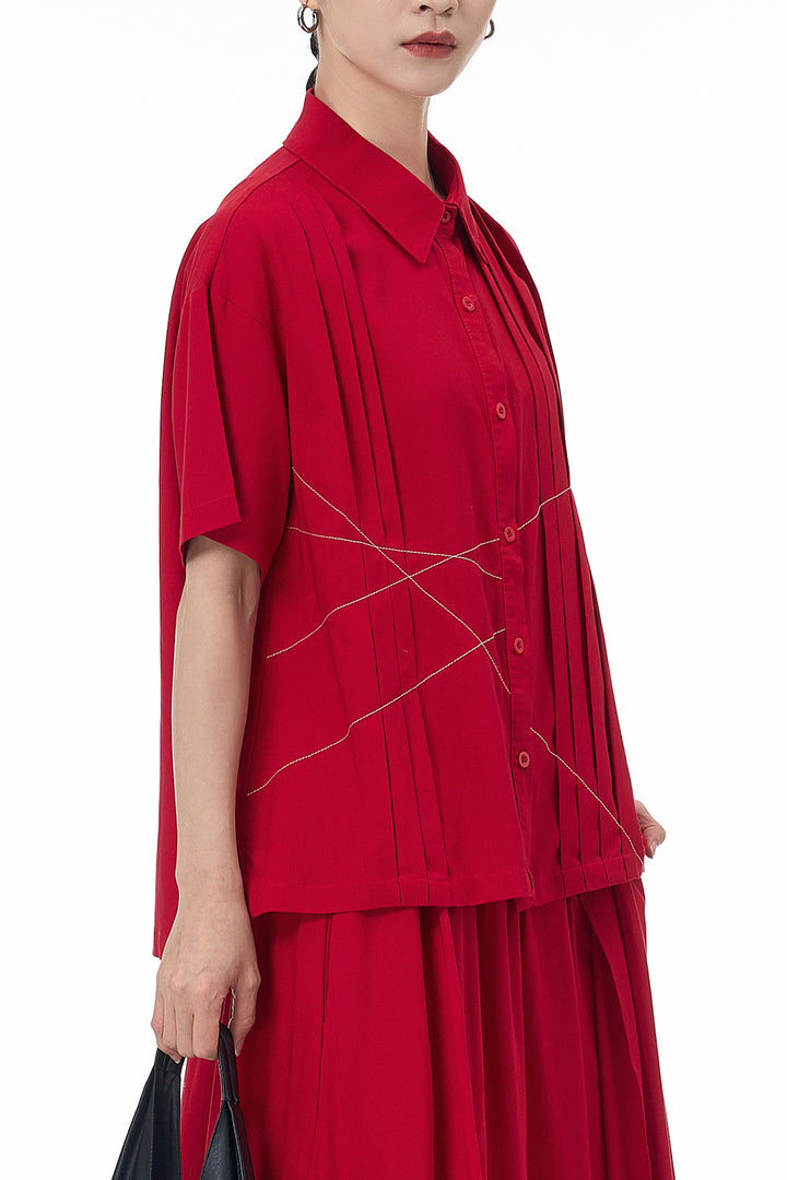 Crimson Pleat Shirt