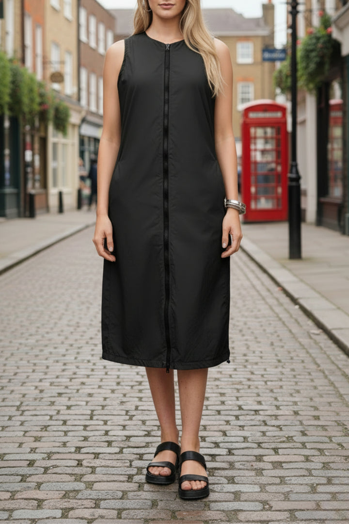 Black Double Slider Zipper Vest Dress