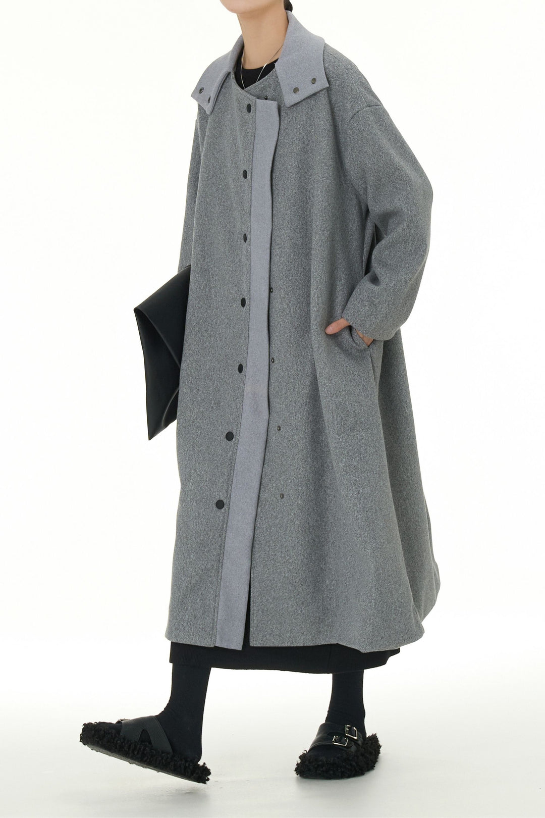 Vogue Grey Trench Coat With Snap Buttons