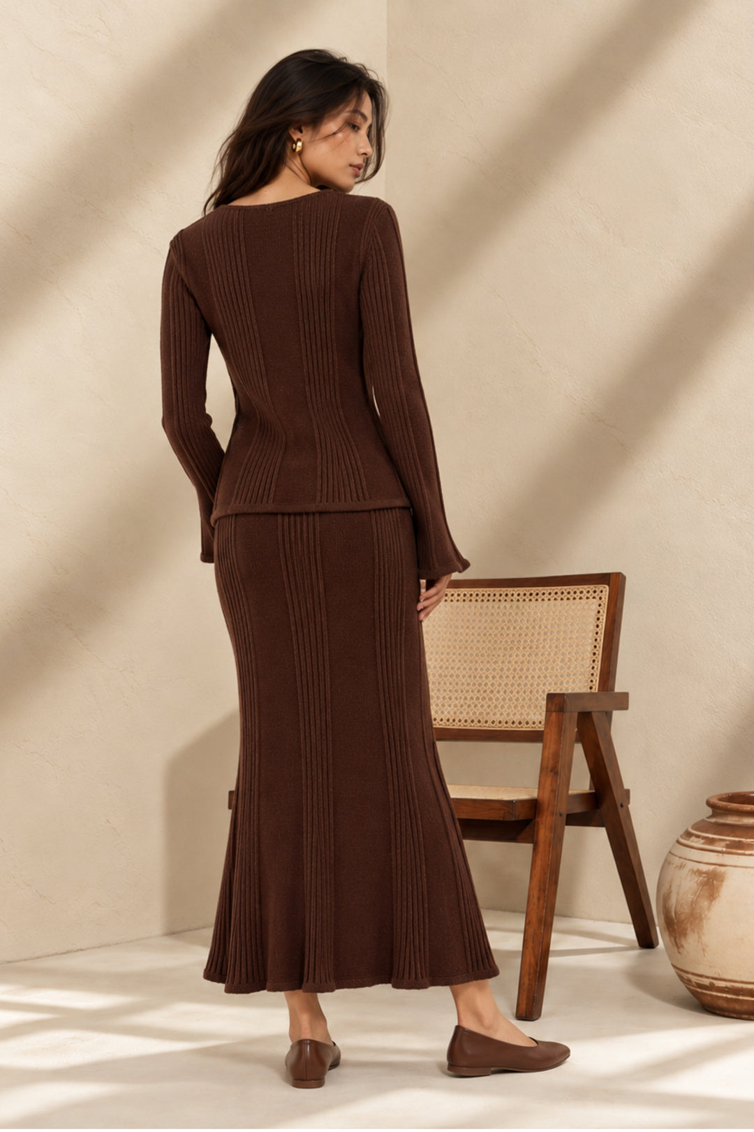 Mocha Ribbed Skirt Co-ord Set