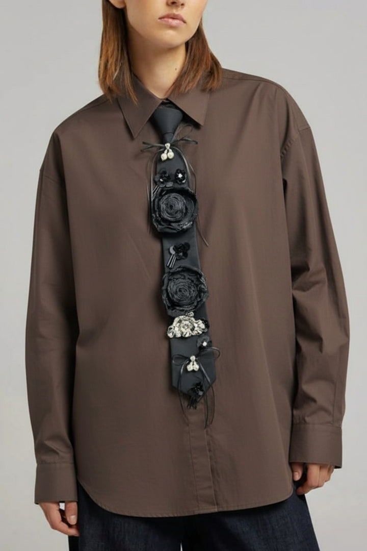 Cocoa Tie-Up Floral Embellished Shirt