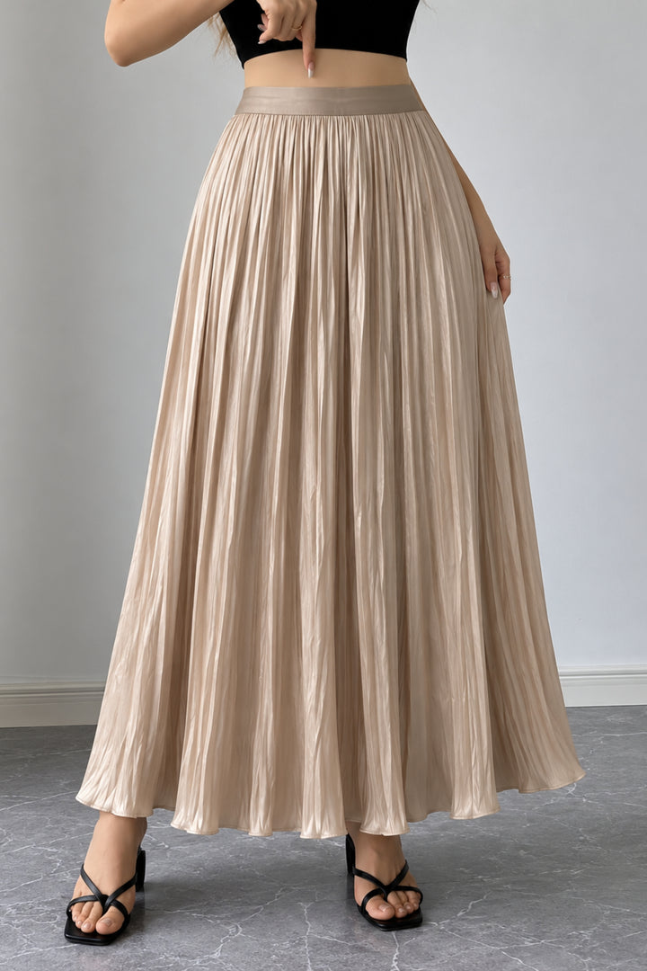 Champagne Satin Pleated Skirt