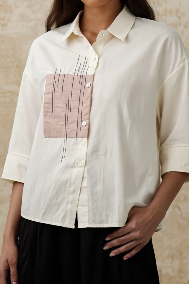 Cream Patch Oversized Shirt