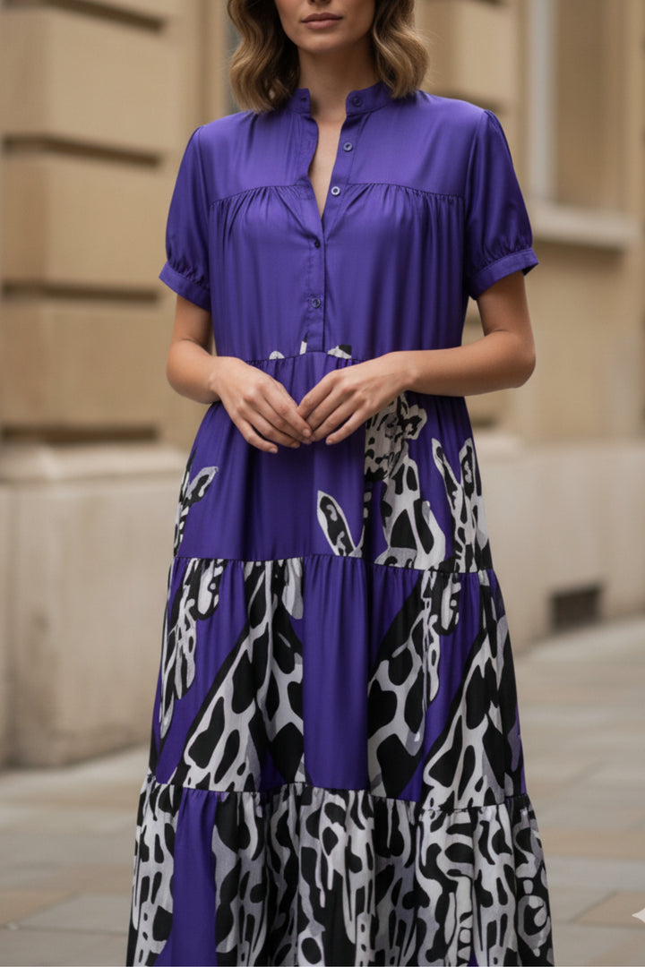 Purple Printed Tiered Dress