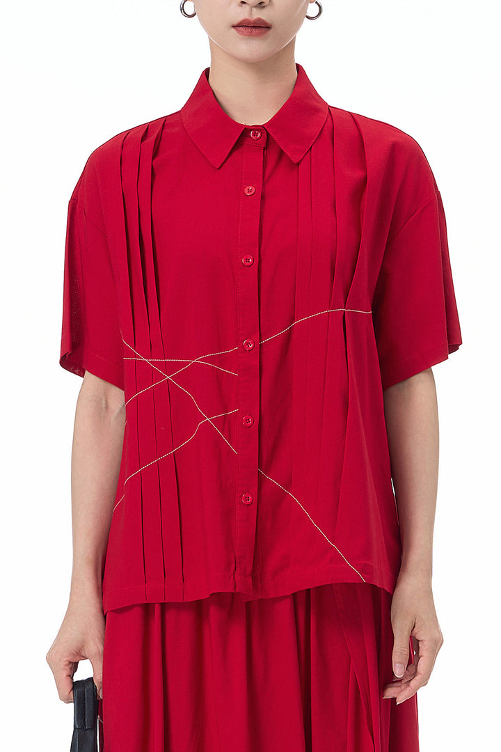 Crimson Pleat Shirt