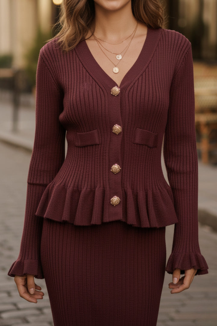 Ornate Button Peplum Knit Co-ord Set