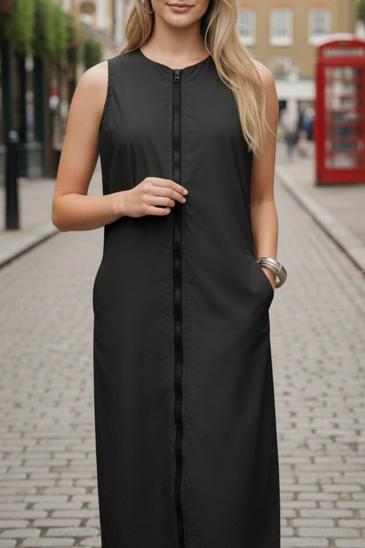 Black Double Slider Zipper Vest Dress