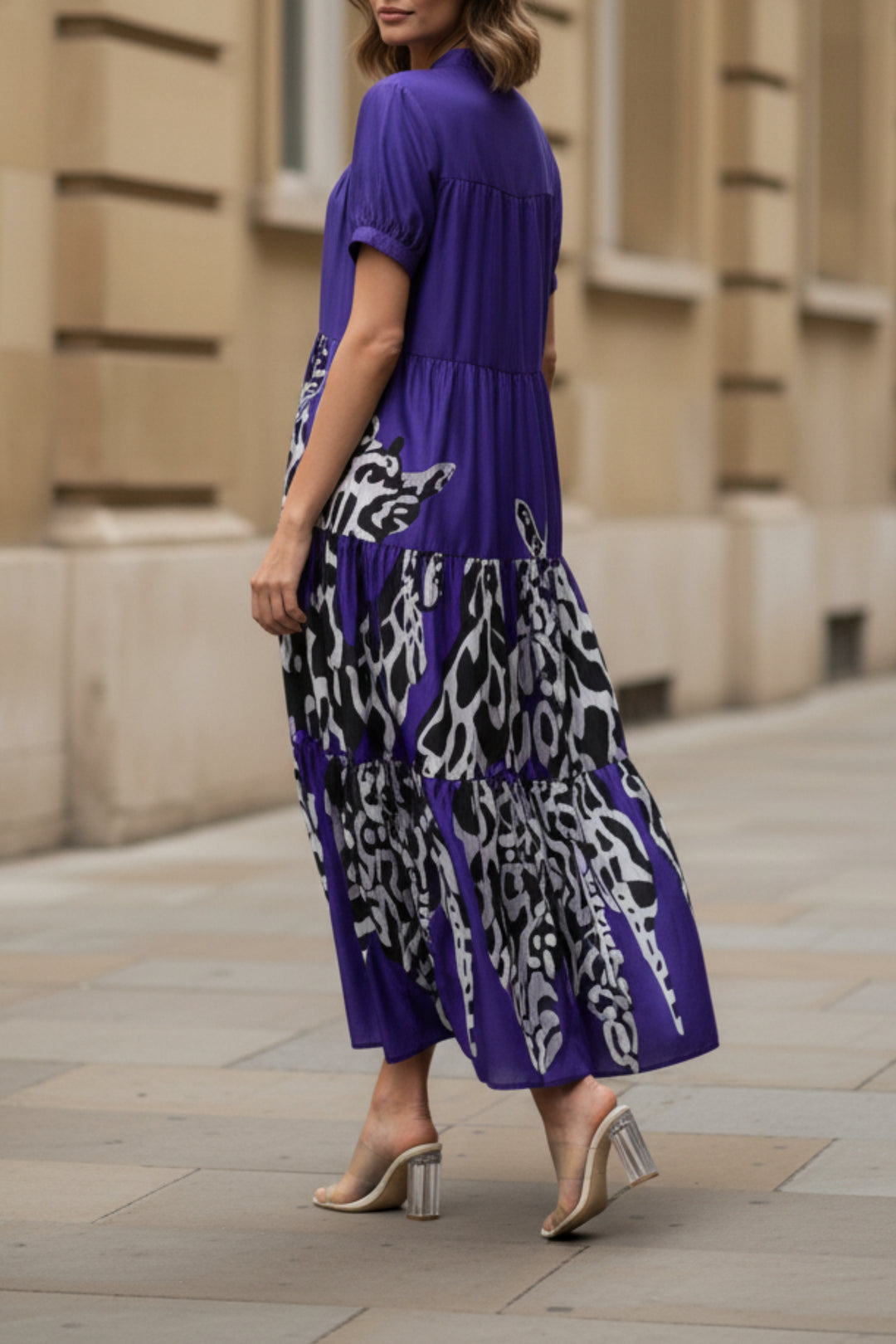 Purple Printed Tiered Dress