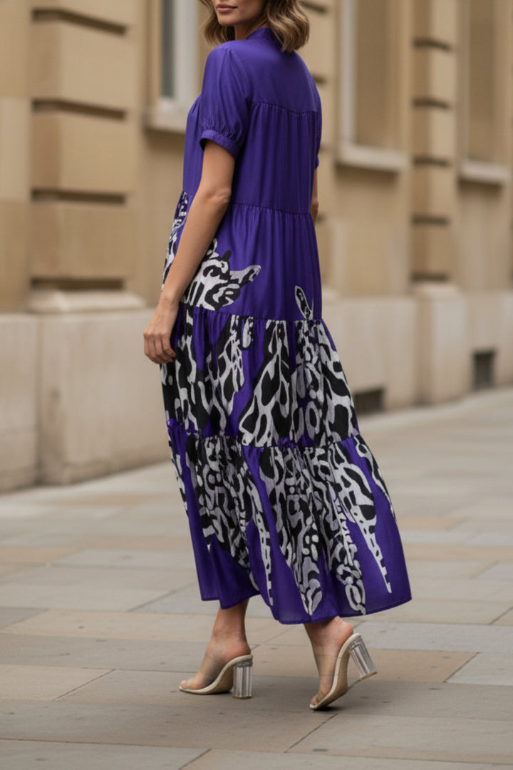 Purple Printed Tiered Dress