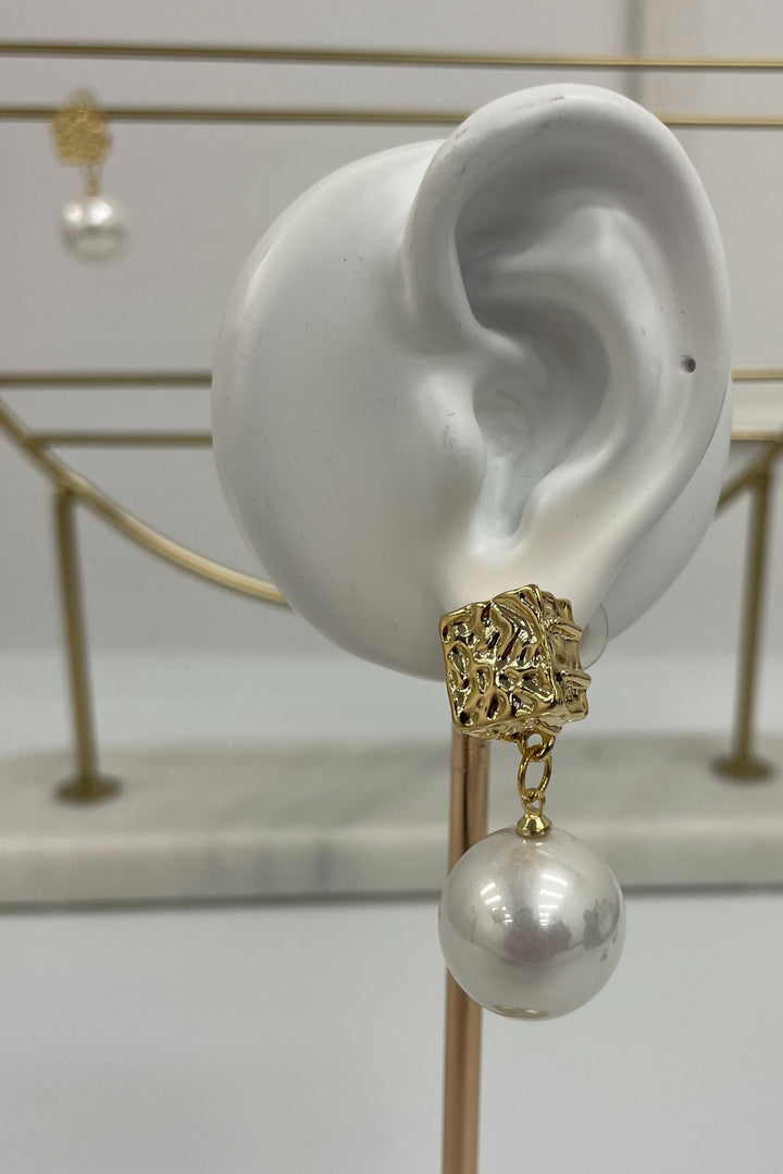 Golden Glow White Pearl Earrings