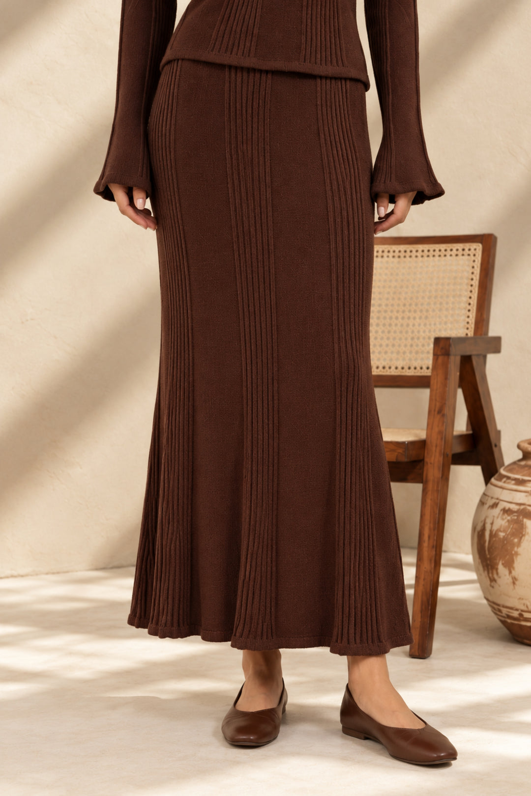 Mocha Ribbed Skirt Co-ord Set