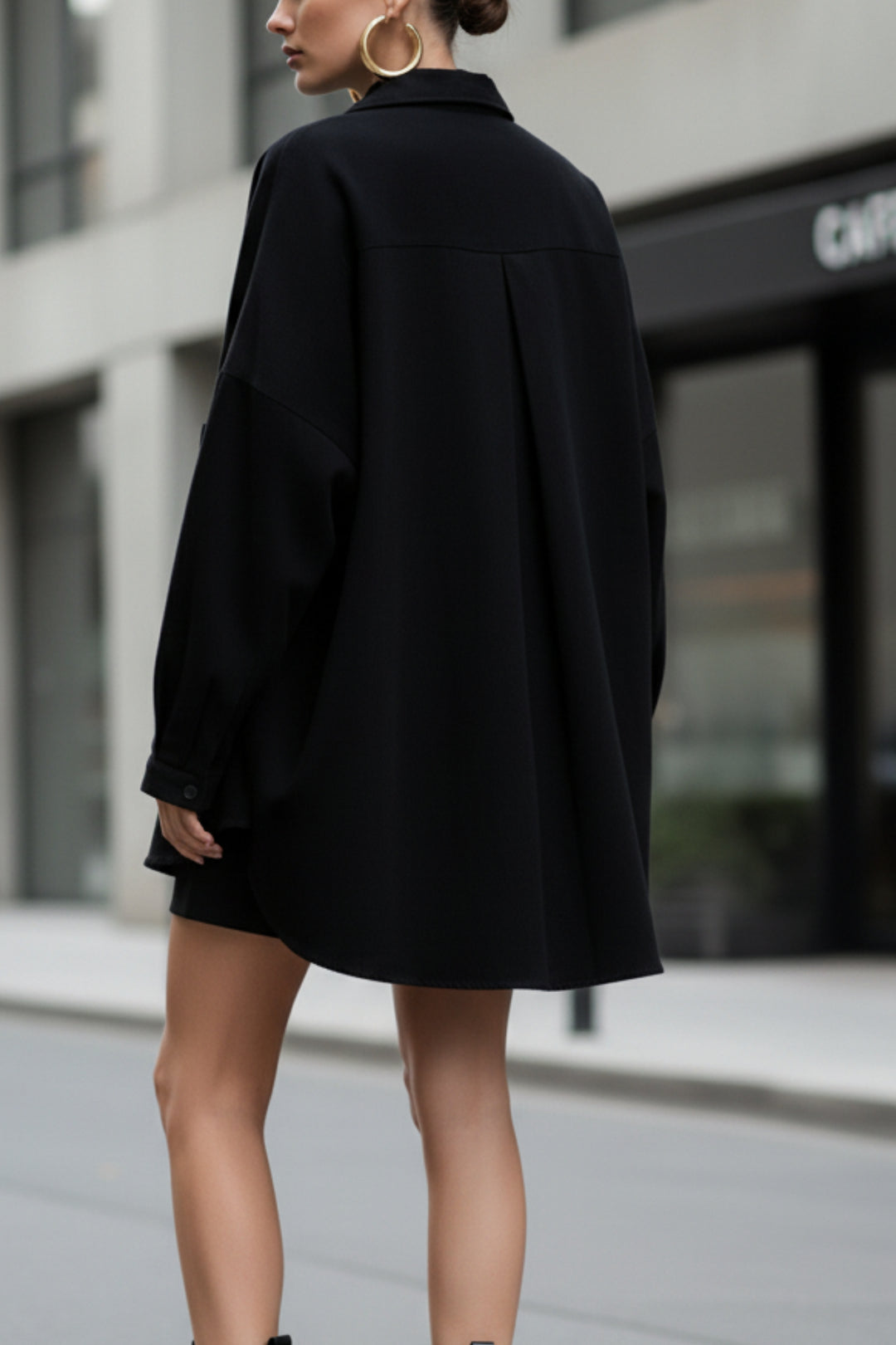 Oversized Black Shacket With Patch Pockets