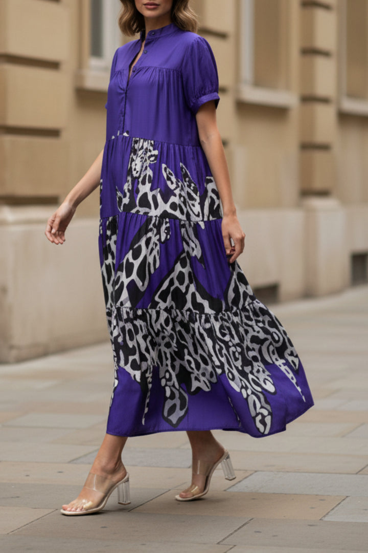 Purple Printed Tiered Dress