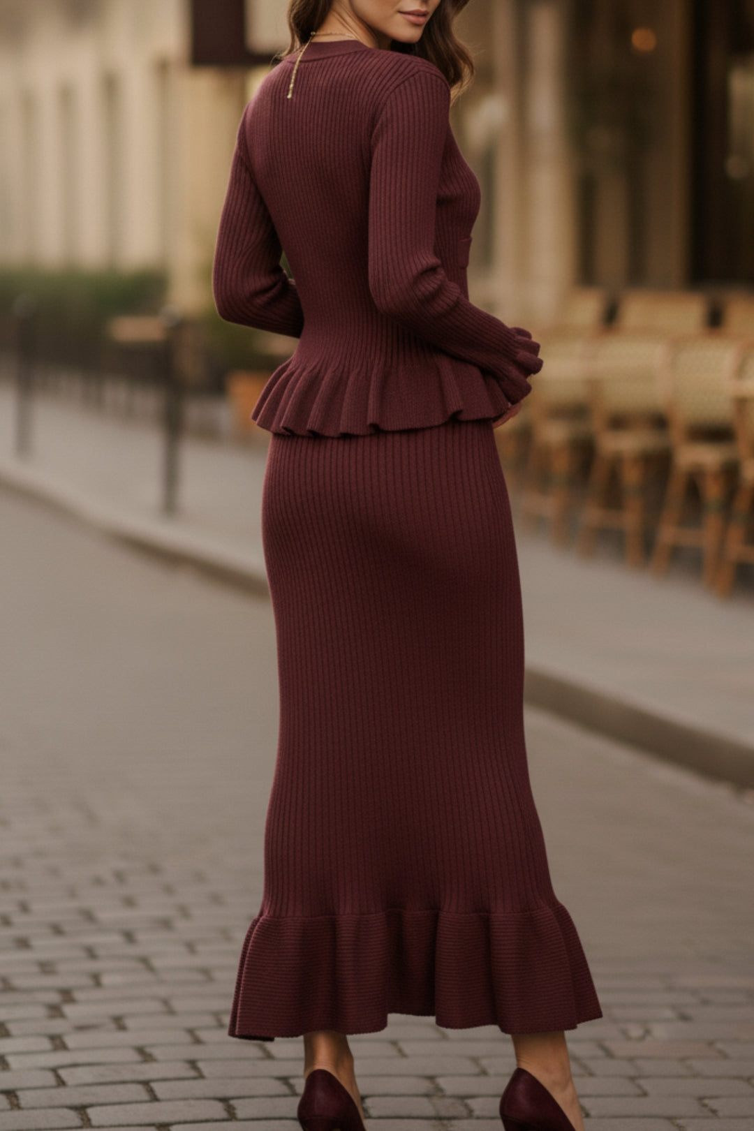 Ornate Button Peplum Knit Co-ord Set