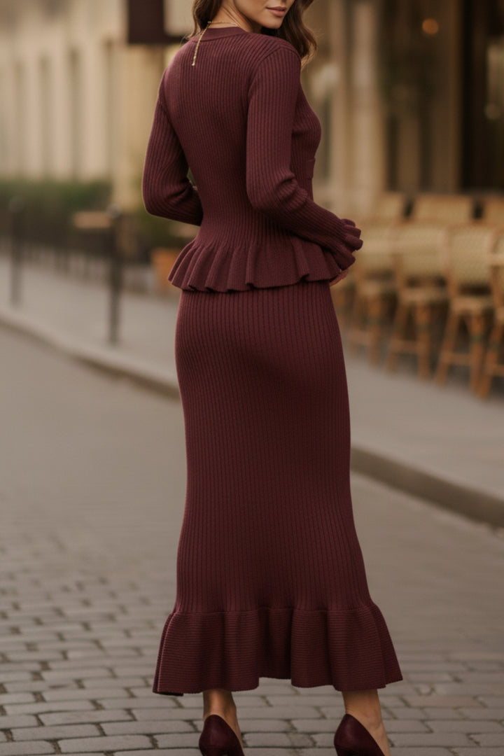 Ornate Button Peplum Knit Co-ord Set