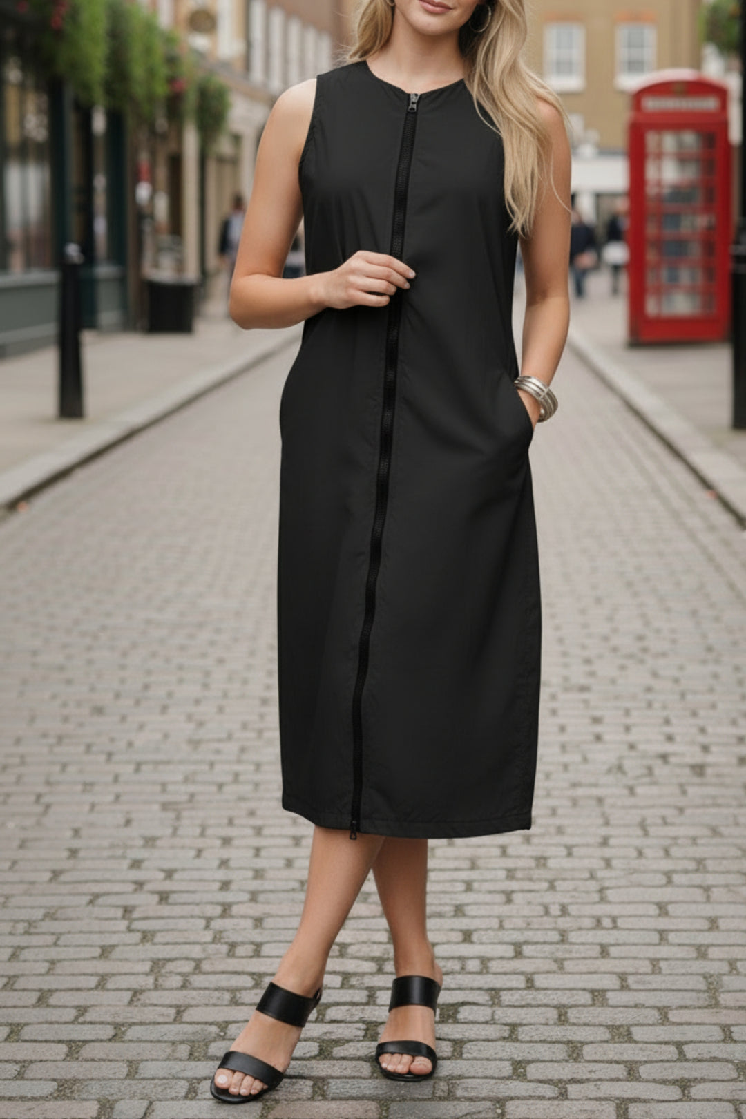 Black Double Slider Zipper Vest Dress