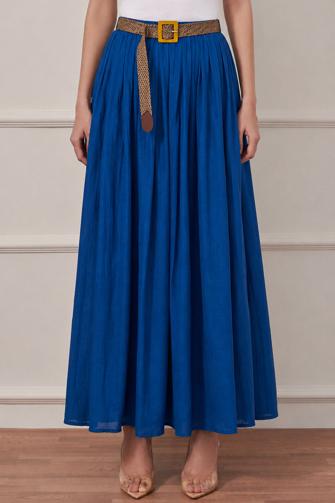 Azure Pleated Midi Skirt