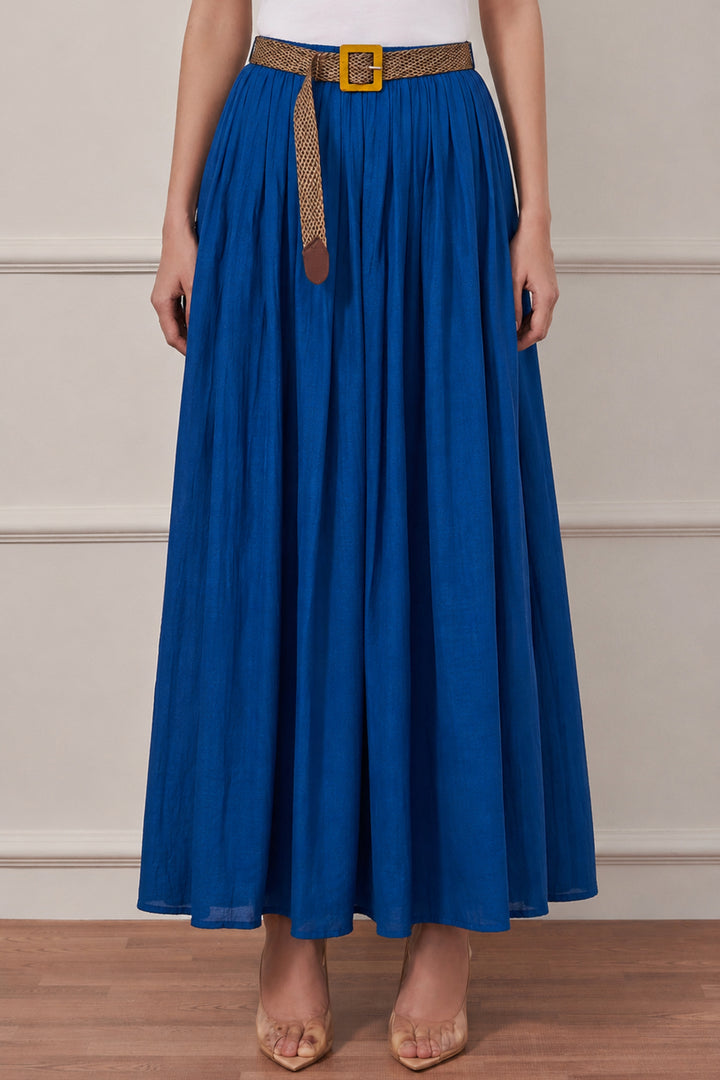Azure Pleated Midi Skirt
