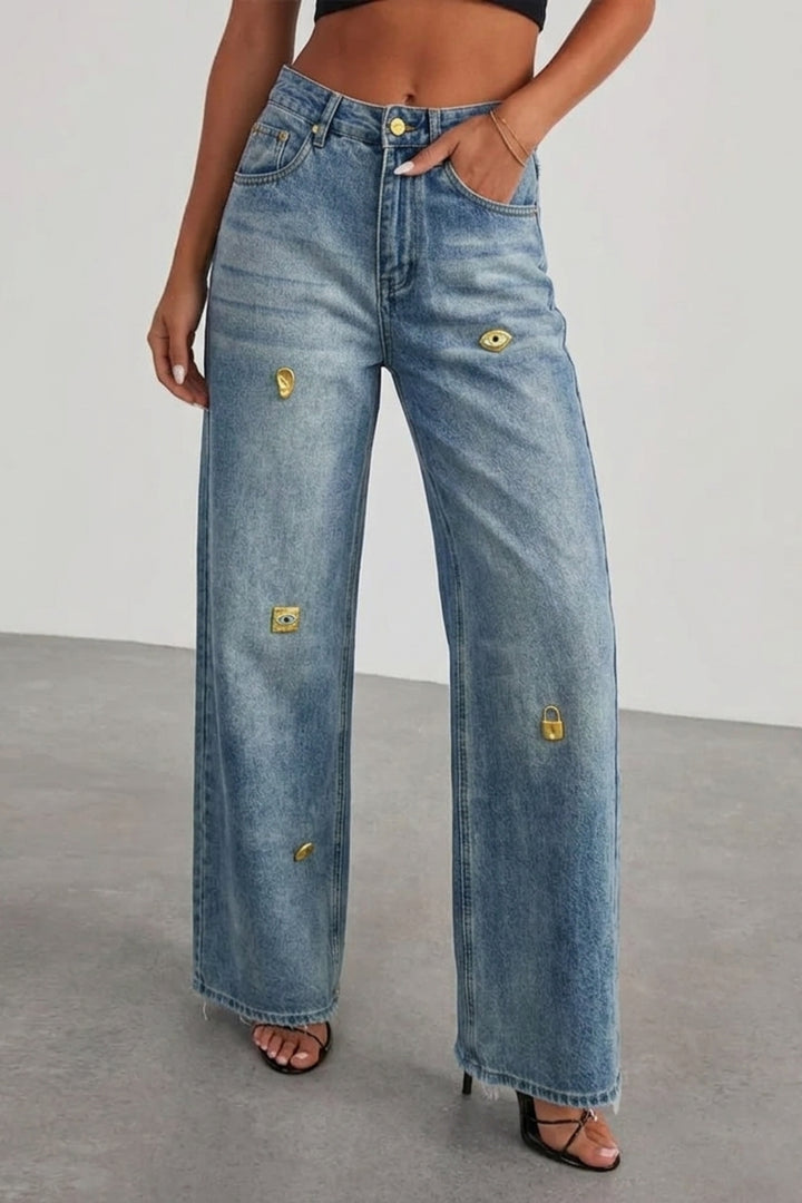 embellished wide-leg jeans