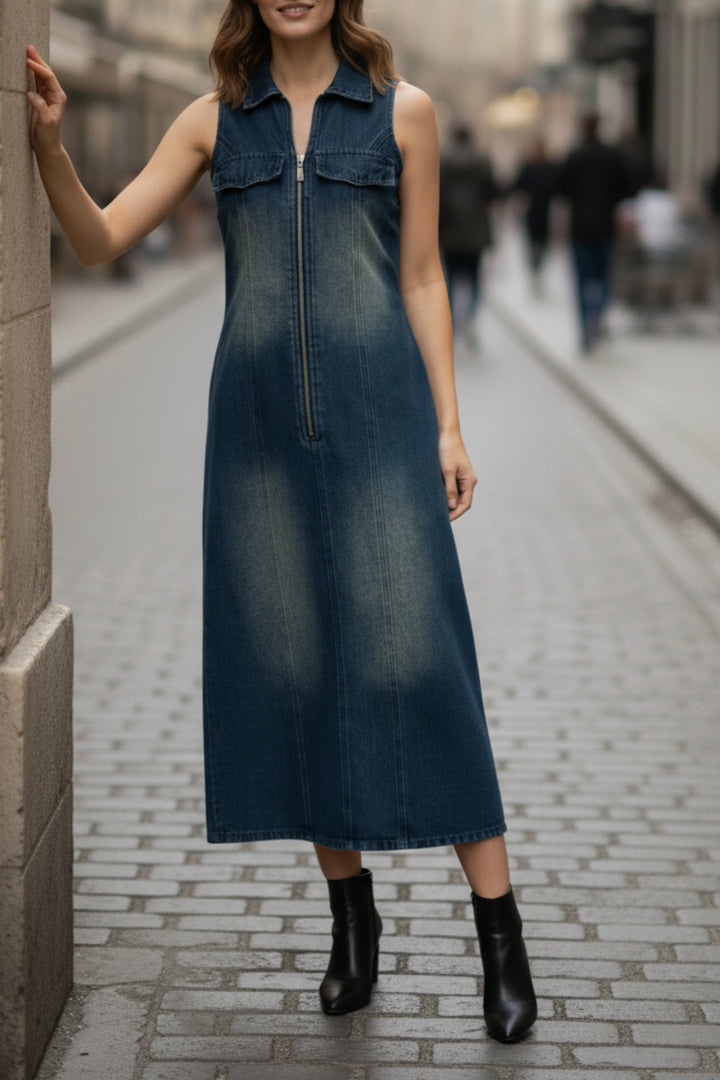 Nightfall Denim Zippered Dress