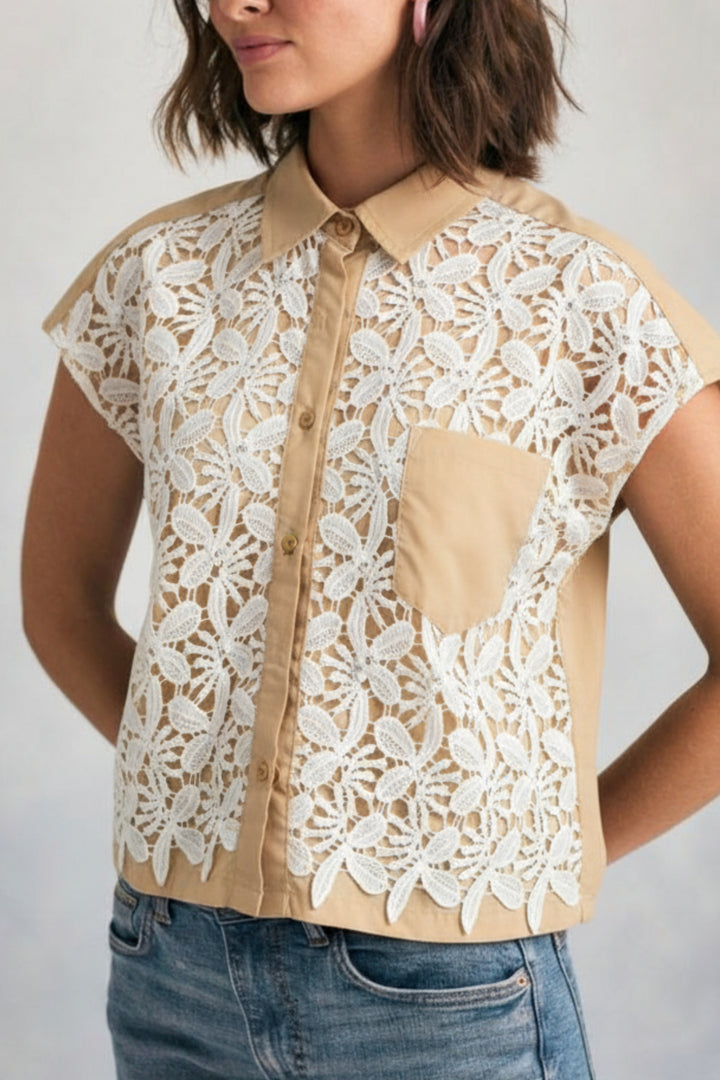 Daisy Beige Embroidered Top