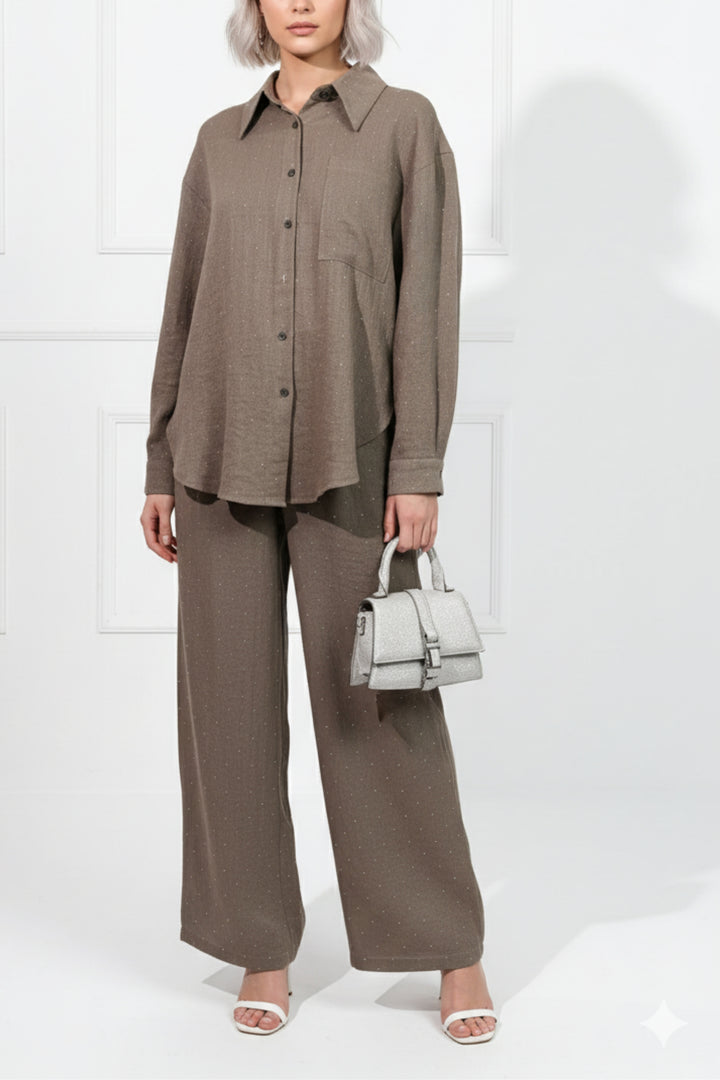 Dark Fawn Sparkly Linen Co-ord Set