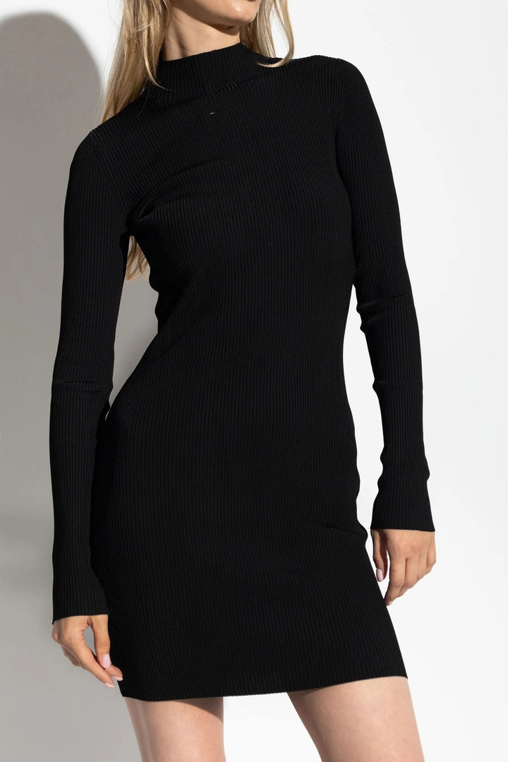 Ava Black Rib-knit Dress