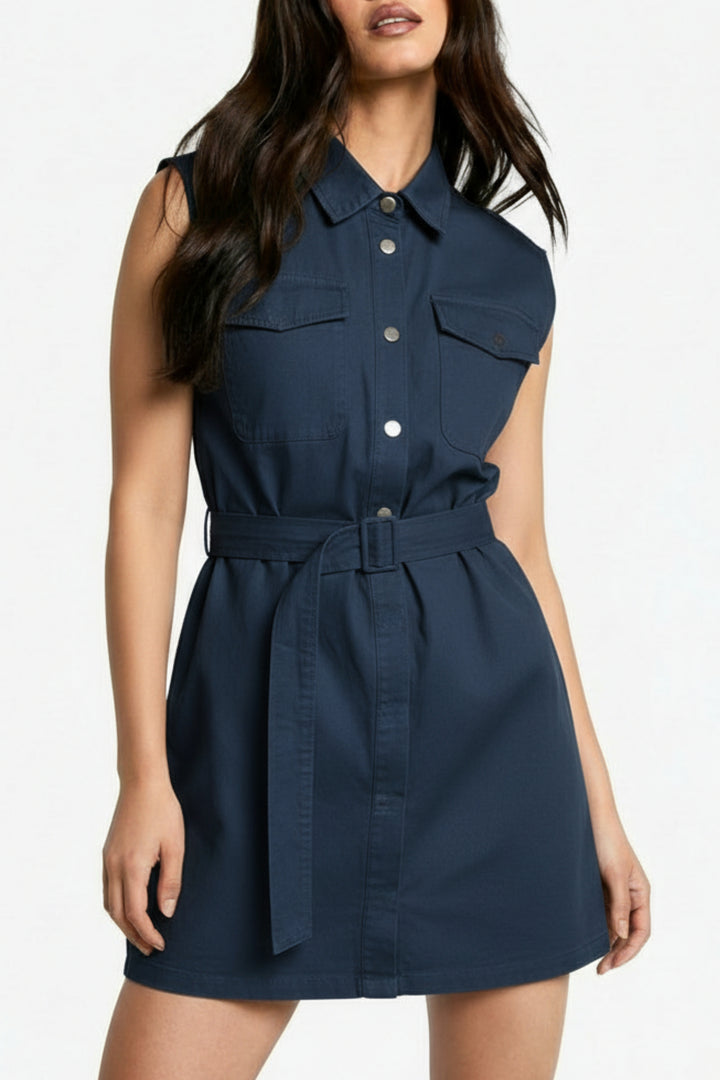 Navy Blue Utility Belted Dress