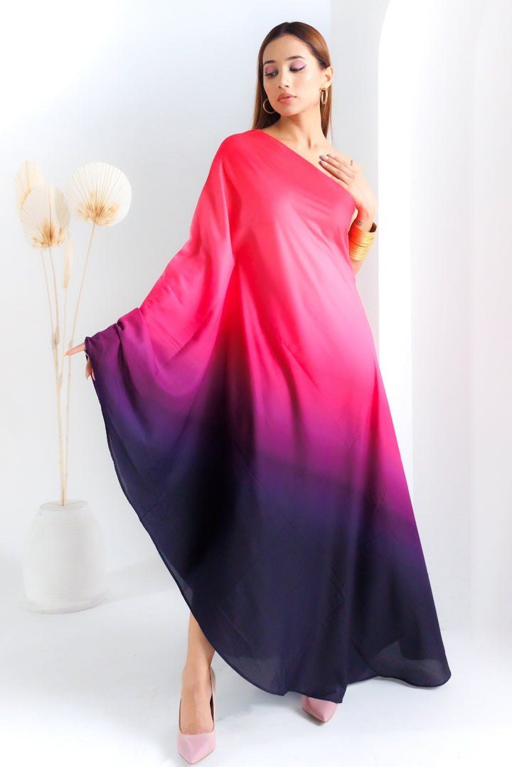 Shop Ombre Fuchsia Off Shoulder Kaftan Dress Online