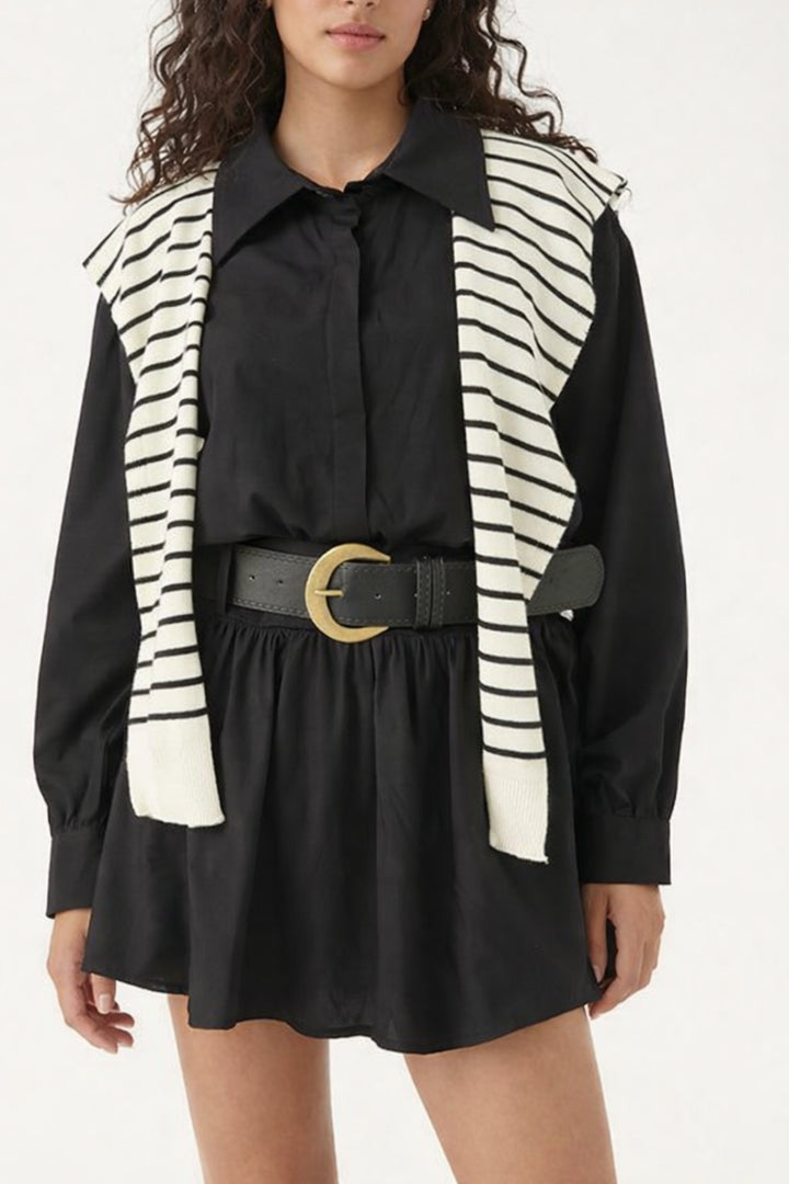 Black Belted White Overlay Shirt Dress