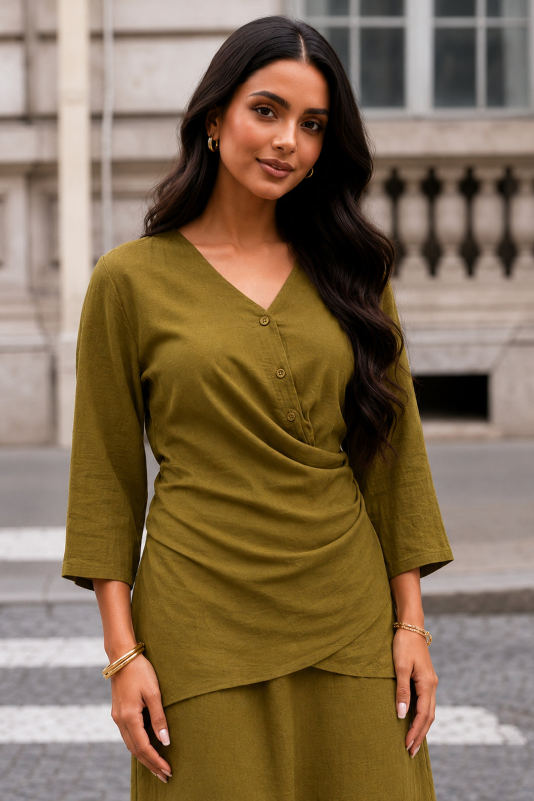 Olive Linen Wrap Coord