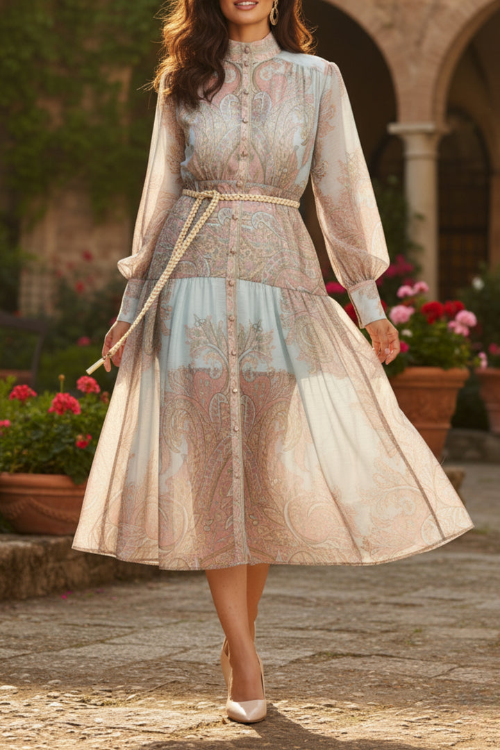 Blue Whisper Printed Button Dress