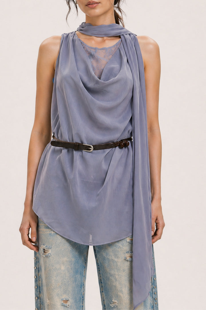 Lilac Whisper Belted Top
