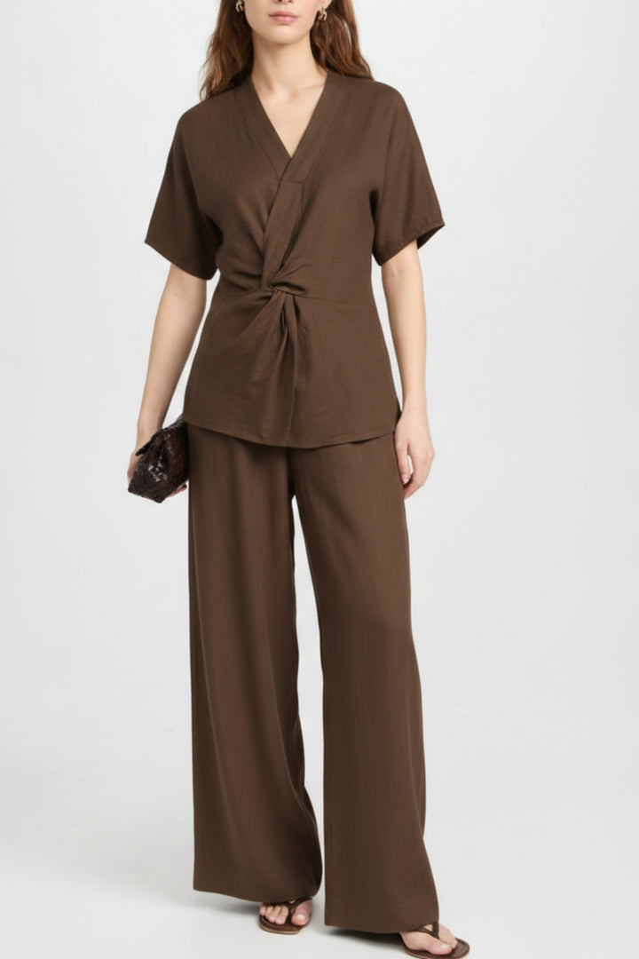 Mocha Twist Knot Top & Pant Co-Ord Set