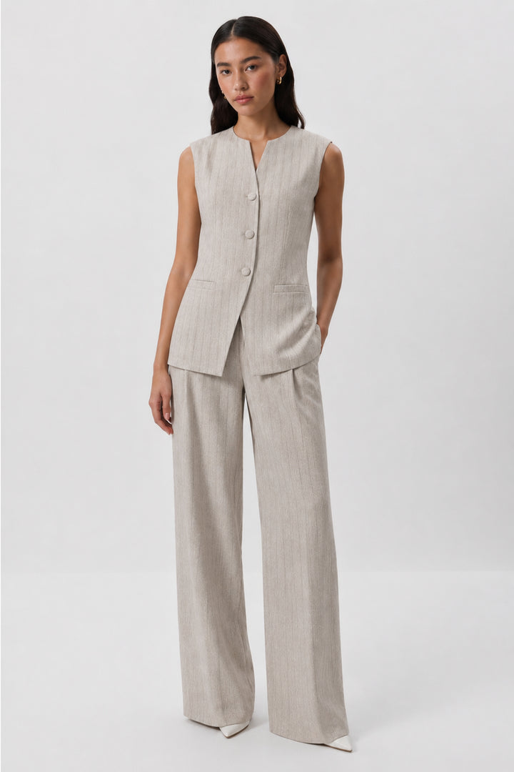 Swiss Latte Striped Waistcoat Co-ord Set