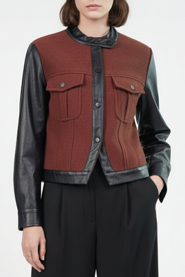 Woolen Jacket With Leather Sleeves
