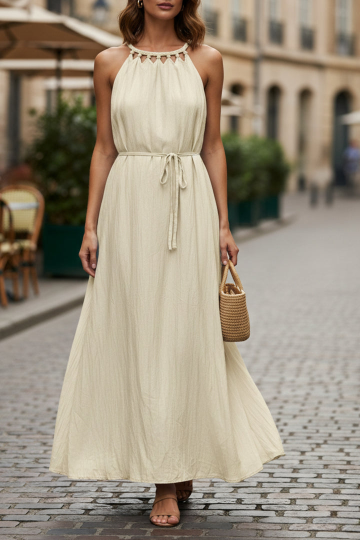 Ivory Braided Neck Maxi Dress