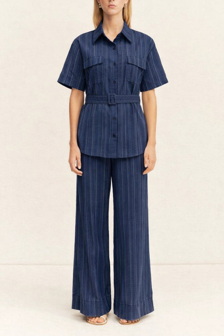 Indigo Stripe Utility Belted Co-ord Set