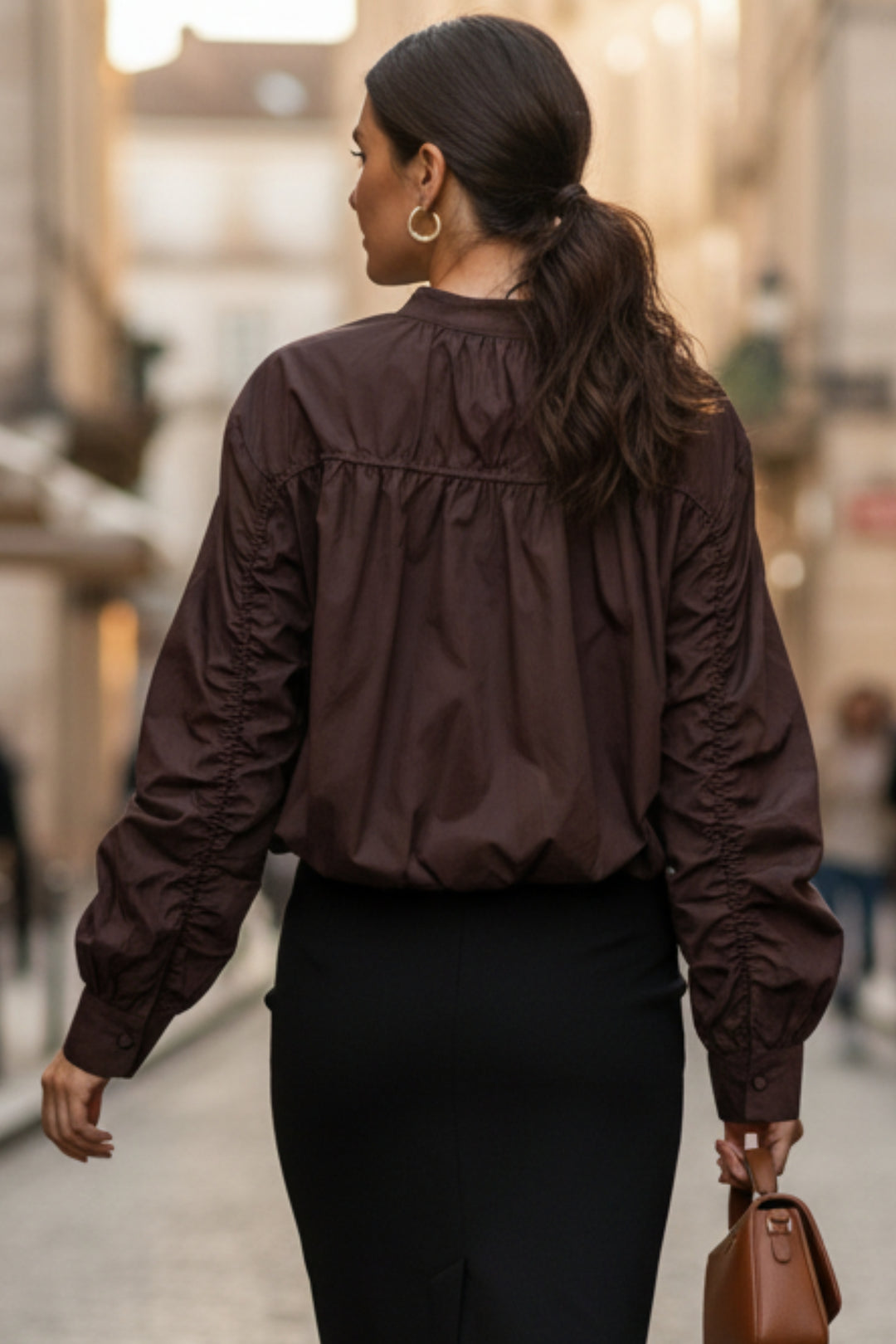 Cocoa Utility Band-Collar Shirt