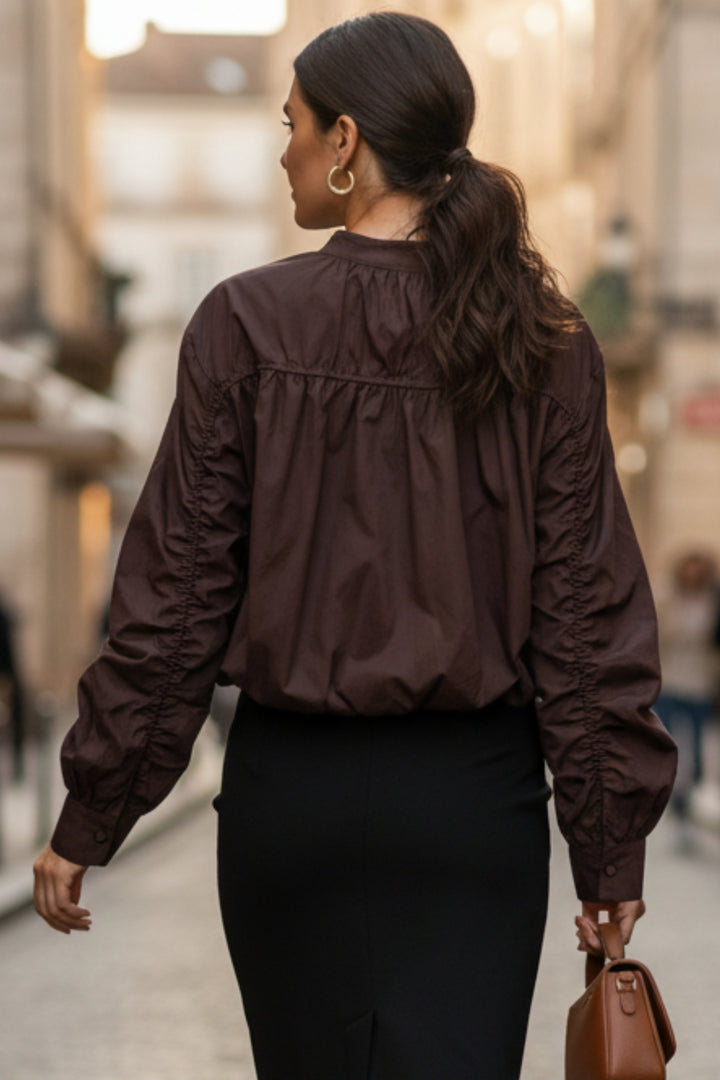 Cocoa Utility Band-Collar Shirt